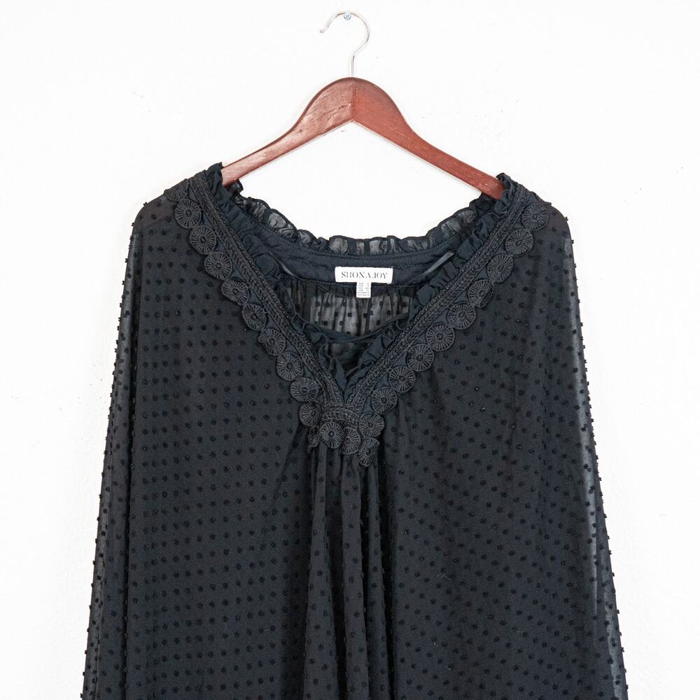 SHONA JOY Black swiss dot sheer Mini Dress Lace trim size 8 US - Picture 10 of 11
